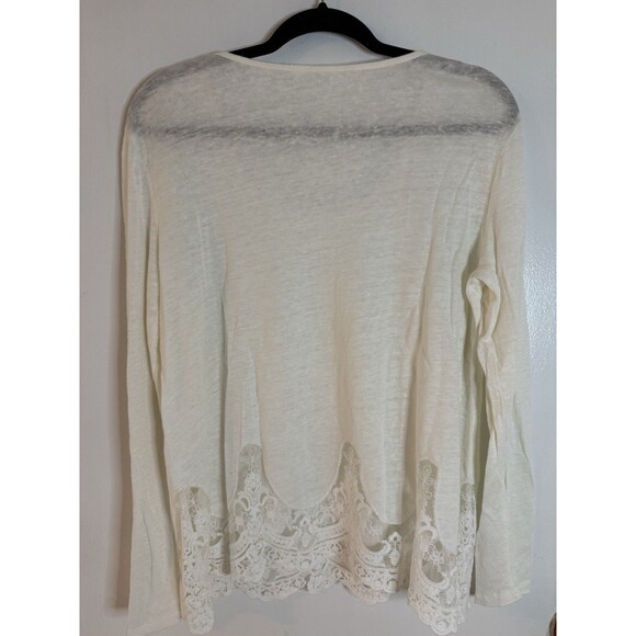Garnet Hill Women’s M Linen Long Sleeve Top With Lace White Casual Shirt - Picture 5 of 8